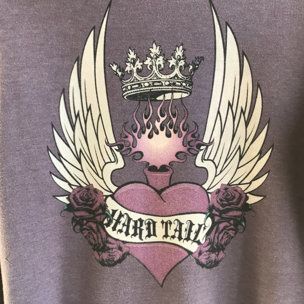 VTG Hard Tail Sz M hoodie mall goth purple roses crown LOVE  Wings Indie sleaze - Picture 6 of 12